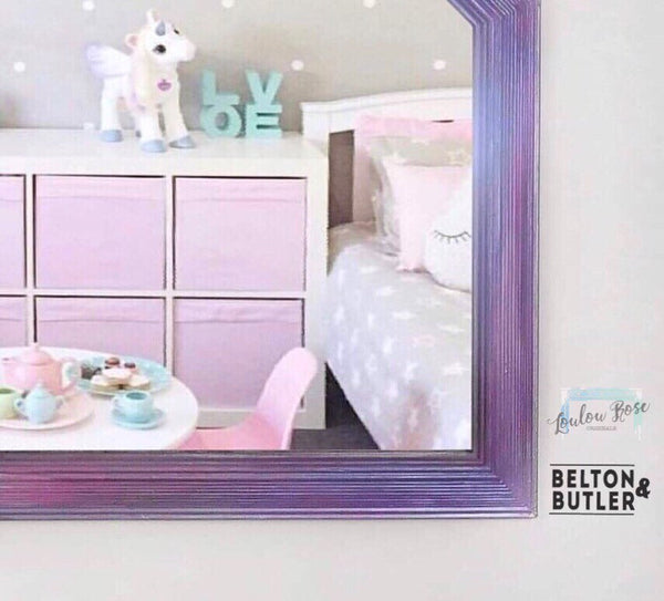 Hexagon shaped mirror hand painted in pink tones, Decorative Framed Mirror-Belton & Butler