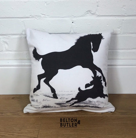 16“ Handmade Cushion Cover with Silhouette Print of Horse and Dog-Home Decor-Belton & Butler