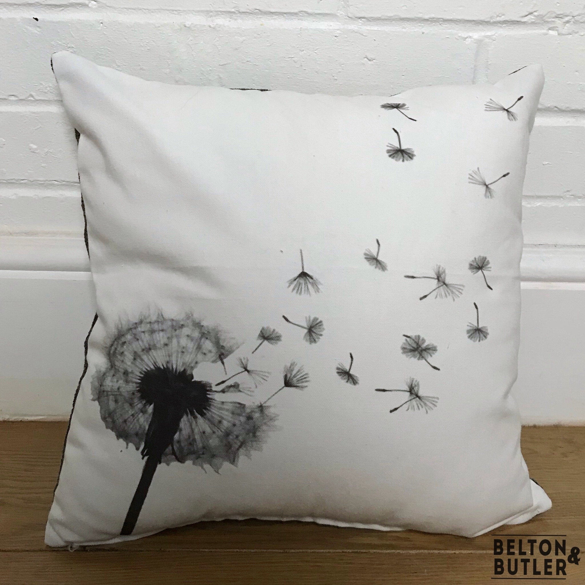 16“ Handmade Cushion Cover Using White Dandelion Print-Home Decor-Belton & Butler