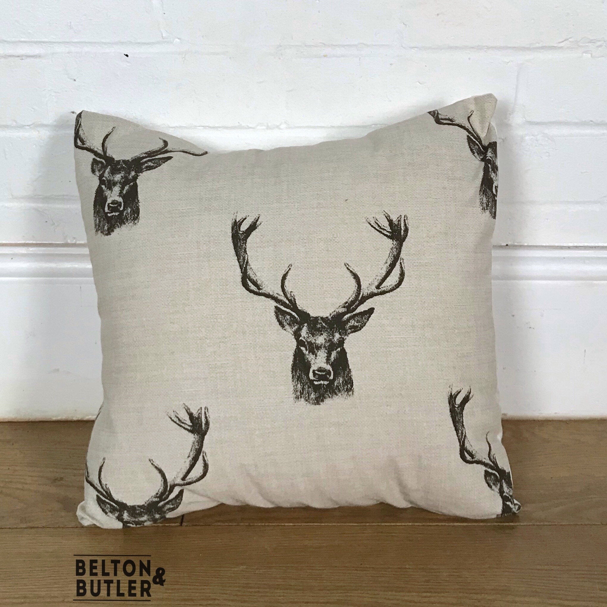 16” Handmade Cushion Cover Using Cream Deer Stag Fabric.-Home Decor-Belton & Butler