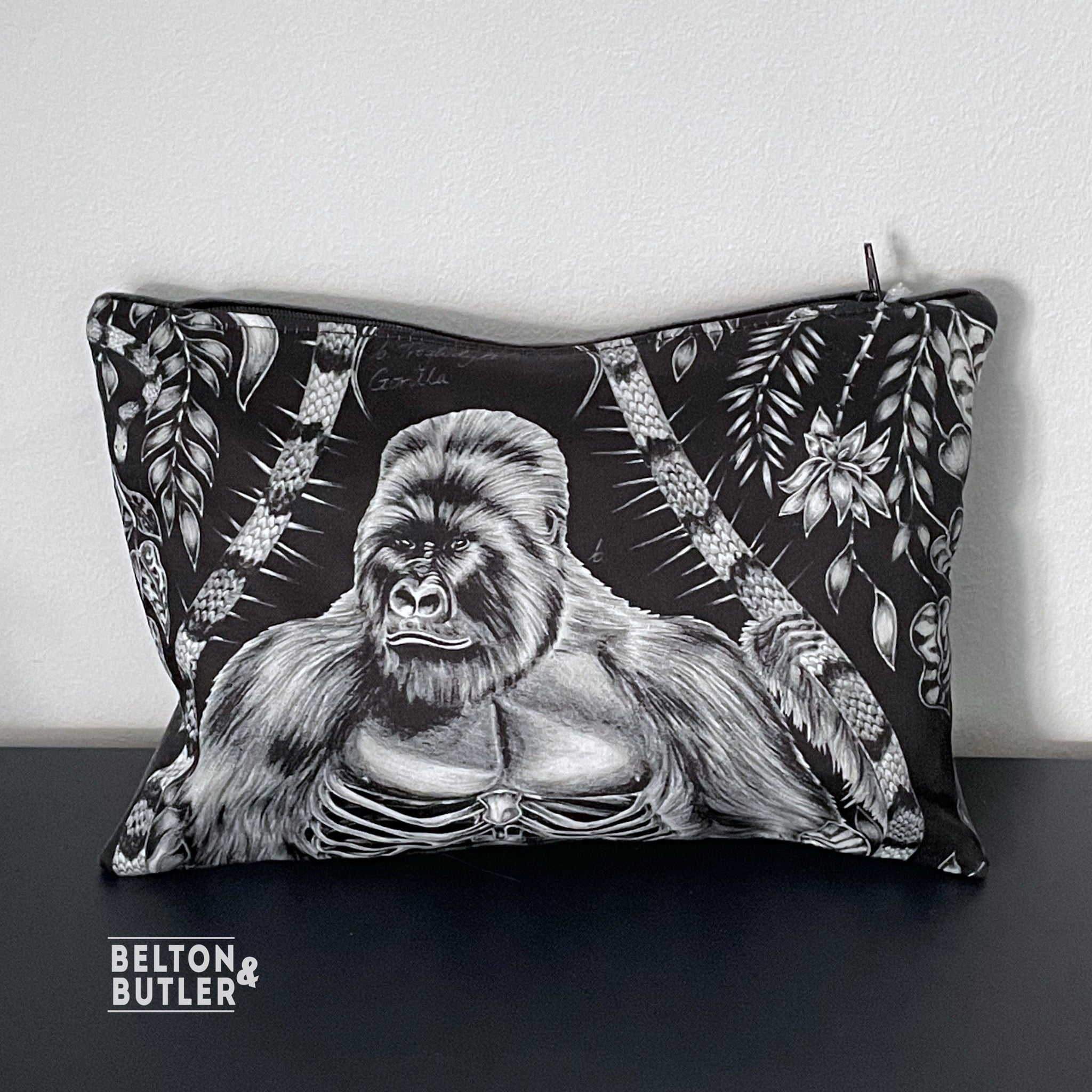 Handmade Make Up / Travel Toiletries Bag in “Silverback” Fabric by Emma Shipley-Belton & Butler