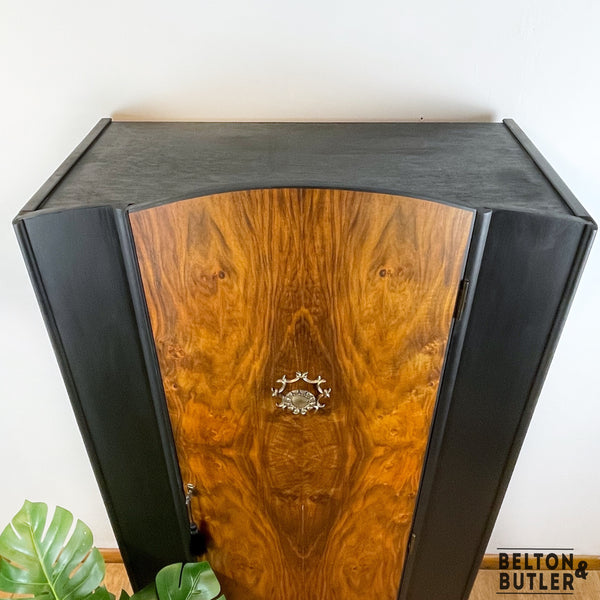 Vintage Burr Walnut Wardrobe Tallboy in Black-Wardrobe-Belton & Butler