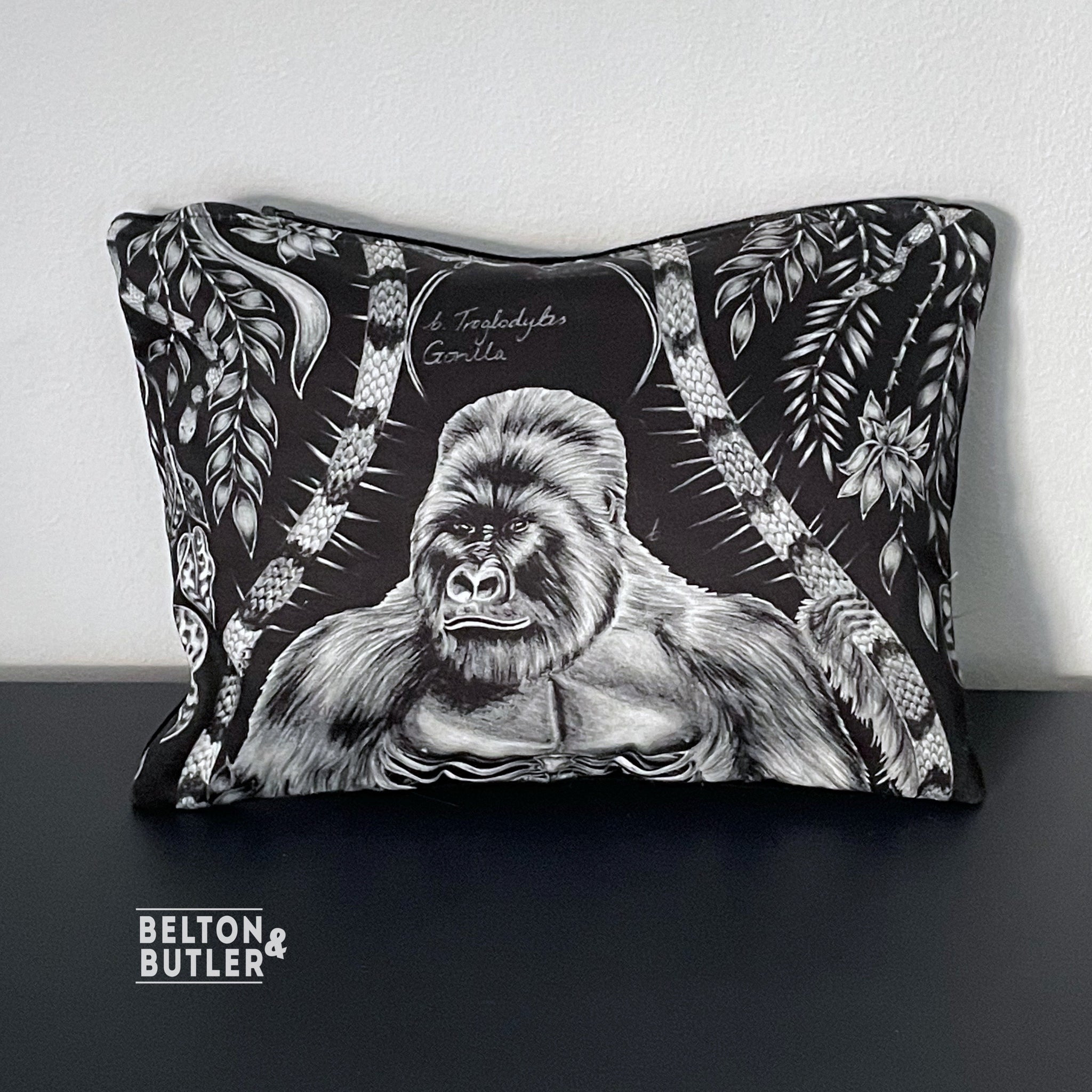 Handmade Make Up / Travel Toiletries Bag in “Silverback” Fabric by Emma Shipley-Belton & Butler
