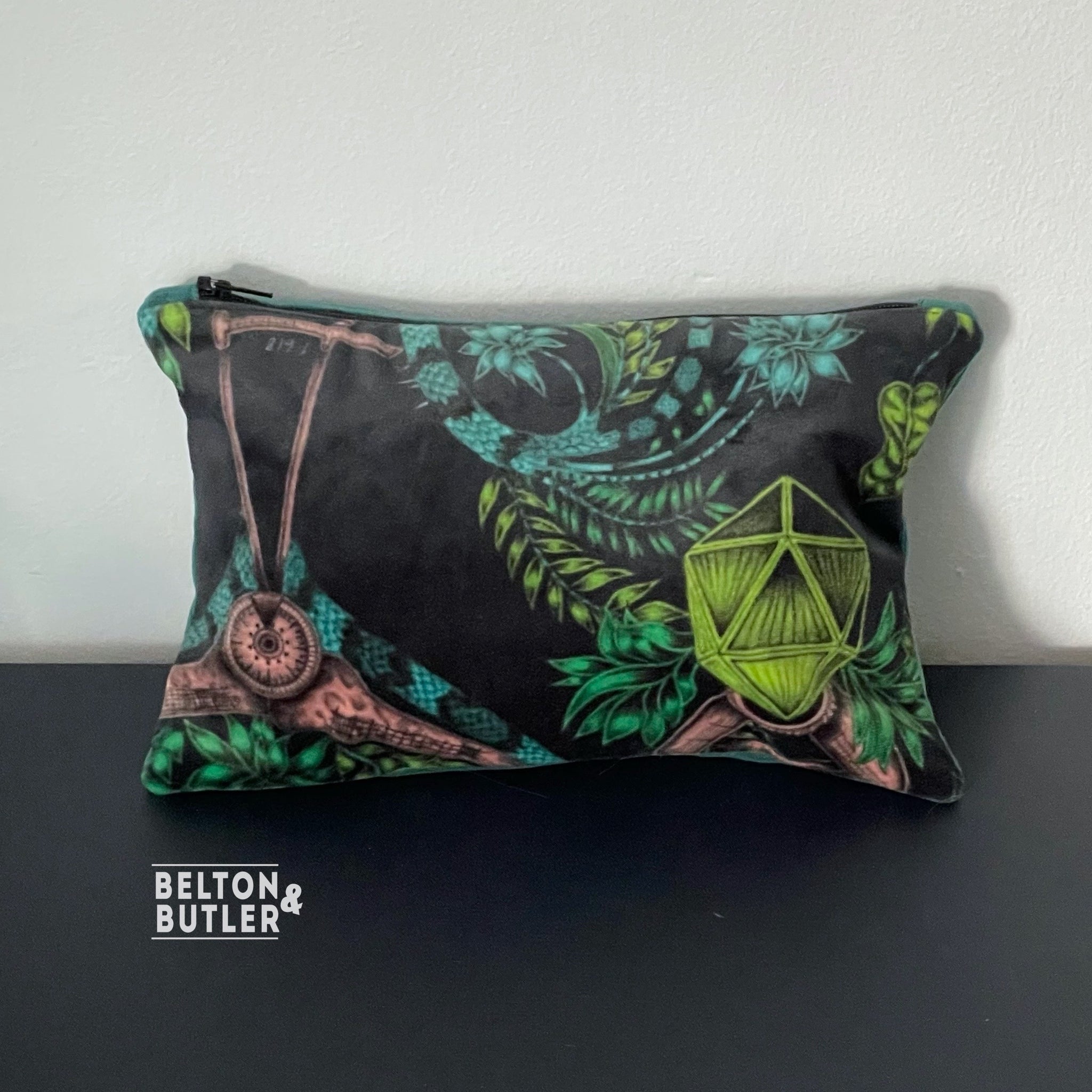 Handmade Make Up / Travel Toiletries Bag in “Silverback” Velvet Fabric by Emma Shipley-Belton & Butler