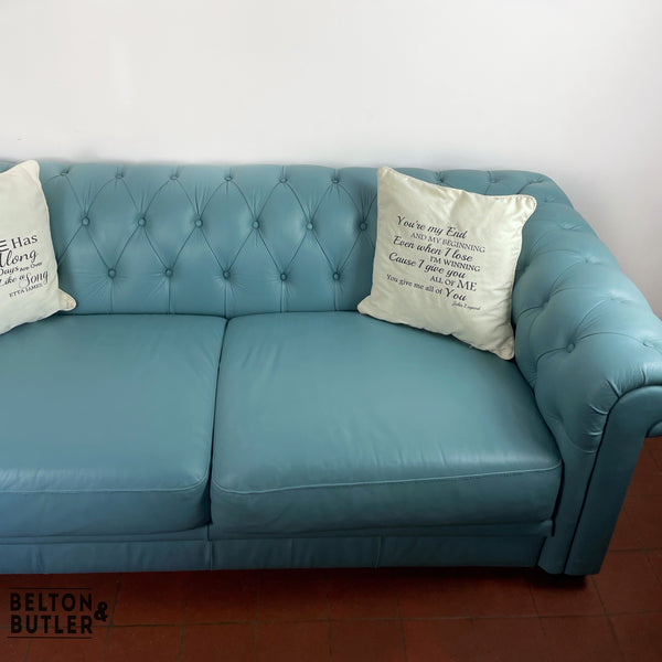 Two Seater Chesterfield Sofa in Soft Turquoise-Belton & Butler